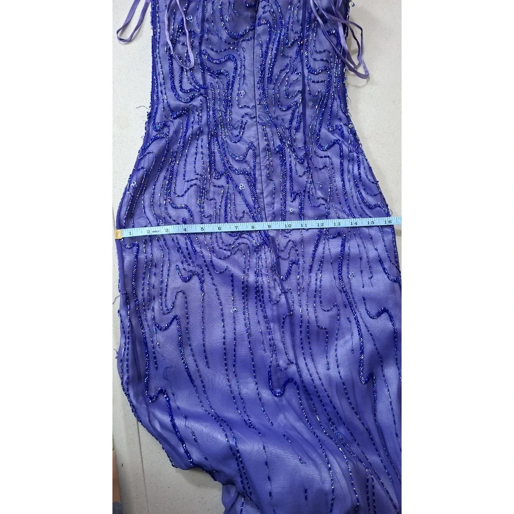 Vtg Alyce Designs Dress Strapless 2 Purple Ombre Beaded Silk Maxi Gown Y2K Fairy